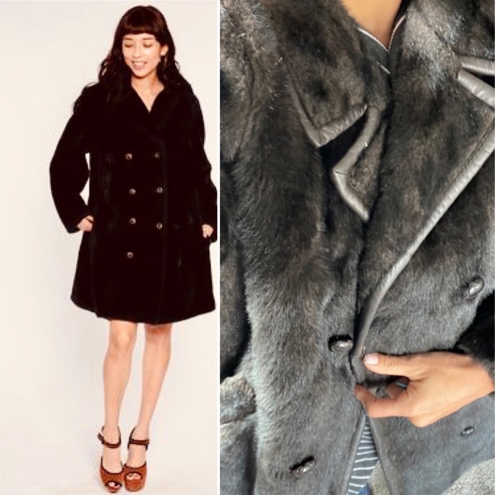 DOPE Leather Trim Vintage Faux Fur Coat